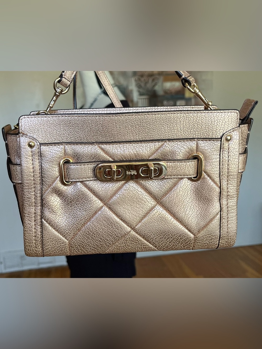 Coach Metallic Rose Gold Quilted Leather (see description) #M1580-65S32 purse